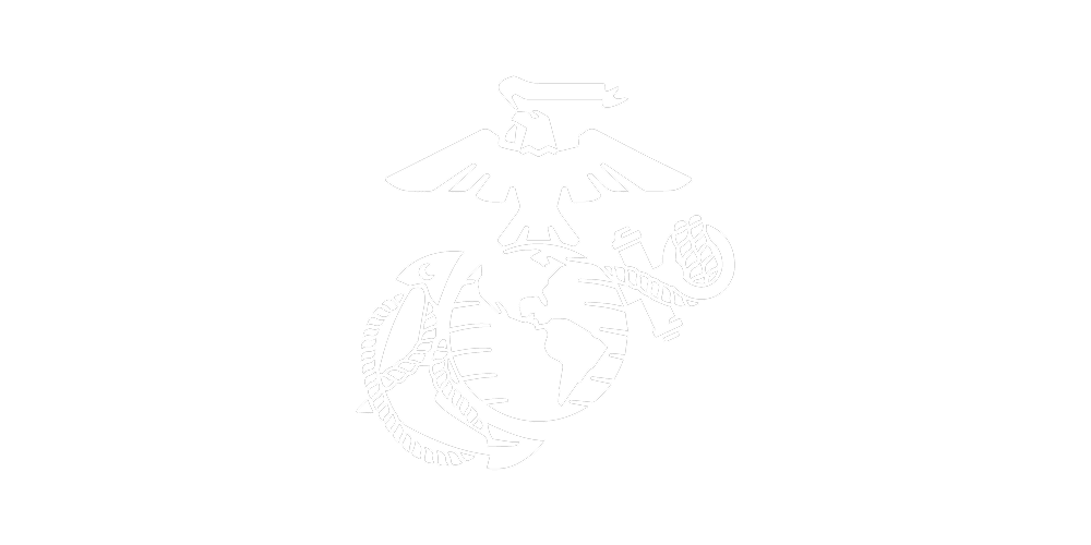 The United States Marine Corps emblem features an eagle, globe, and anchor in black and white.